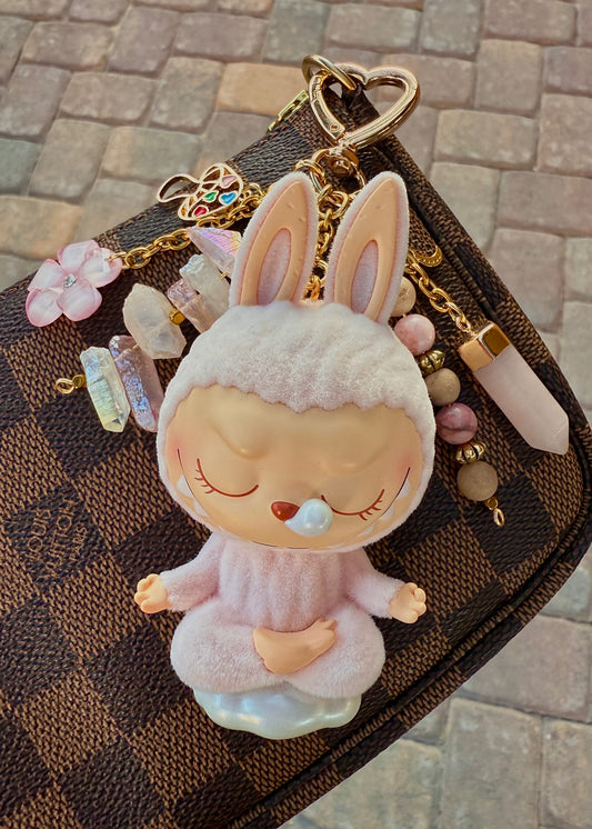 “Sleeping” Labubu with rose quartz